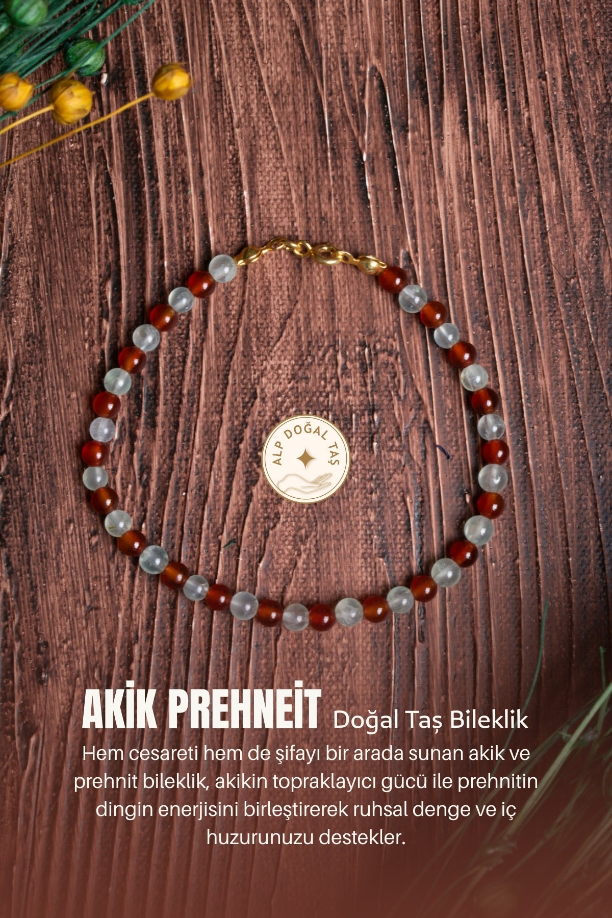 Image of Sertifikalı Akik Prehneit Doğal Taş Bileklik